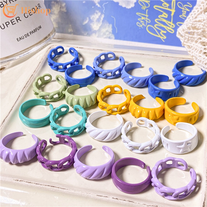 Cincin Bentuk Irregular Warna-Warni Bahan Resin Adjustable Untuk Wanita