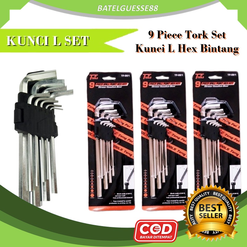 (B88) Kunci L Panjang 9 Piece Tork Set Kunci L Hexagonal Kunci L Hex Key Set Tool Box