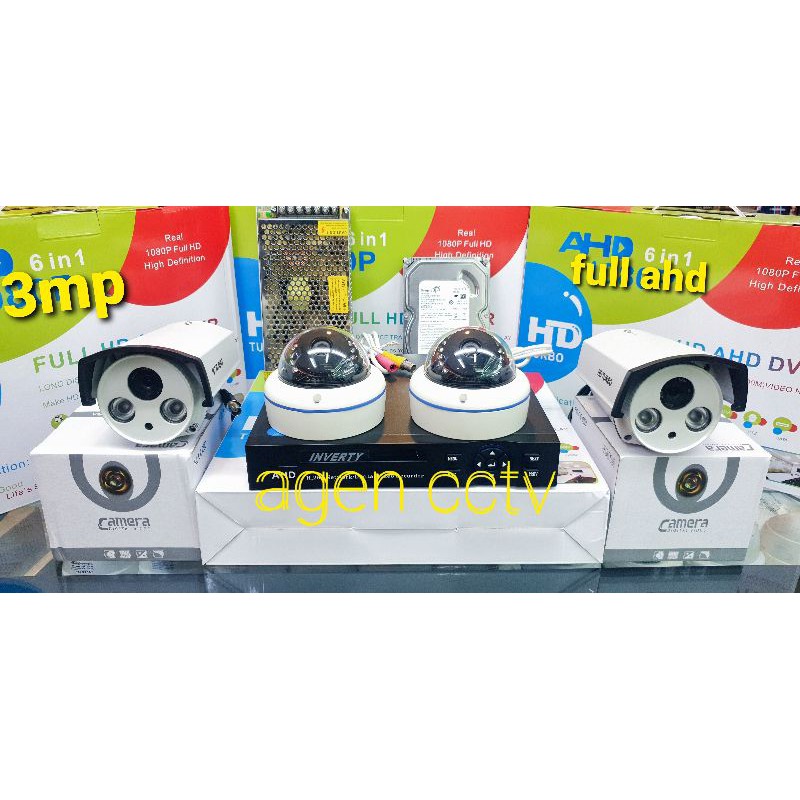 paket cctv 4 kamera 3mp full ahd lengkap siap pasang2 indoor 2outdoor body besi