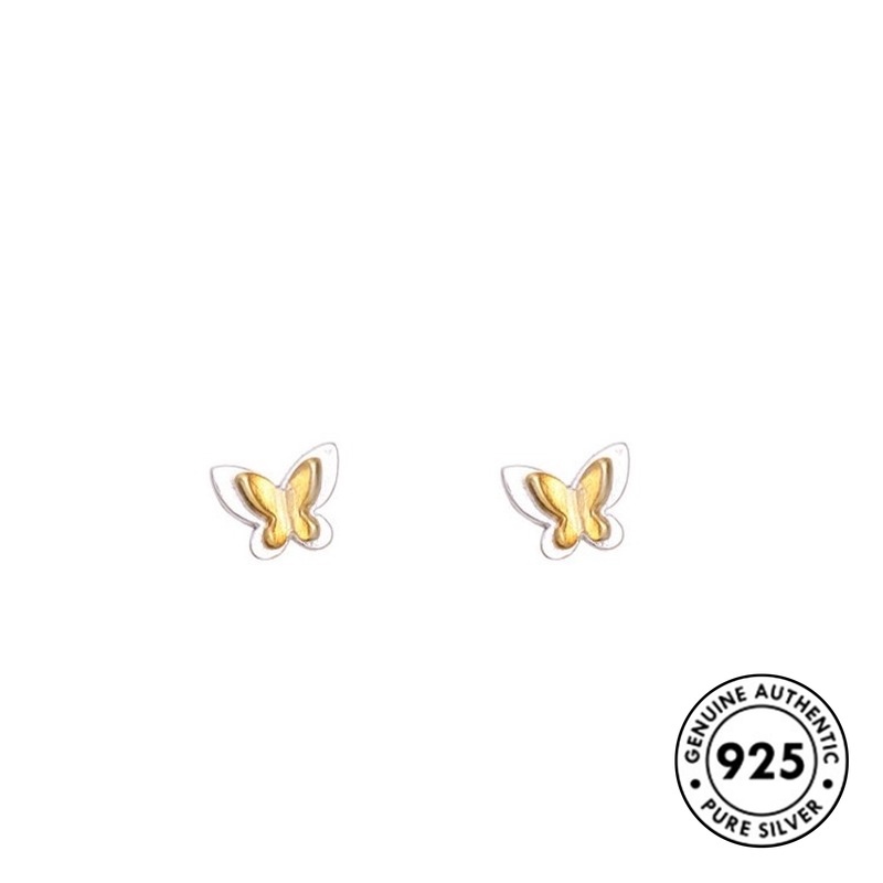 Anting Tusuk Motif Kupu-Kupu Lucu Bahan Sterling Silver 925 Warna Emas Untuk Wanita