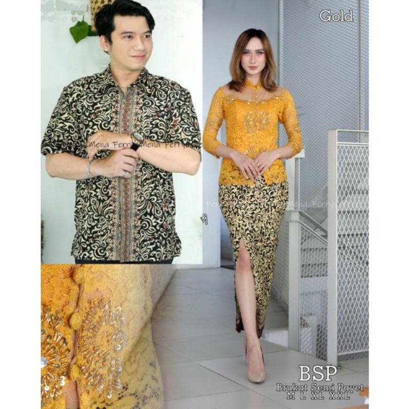 Couple kebaya payet dengan kemeja batik pria//kebaya payet wisuda//kebaya payet kekinian//couple kebaya