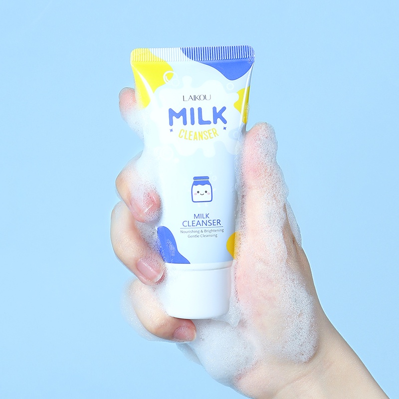 LAIKOU Milk Brightening Facial Wash Membersihkan Pori Busa Pembersih Pengontrol Minyak 50g