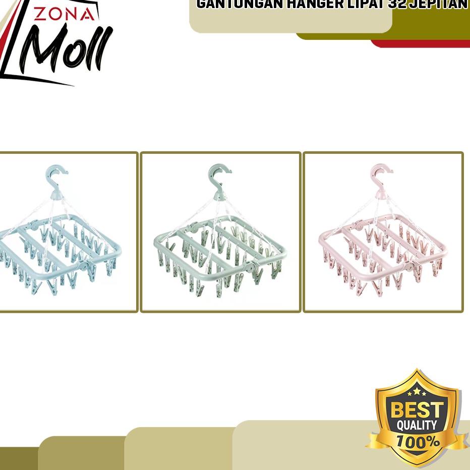 Pusat Importir GANTUNGAN HANGER LIPAT 32 JEPITAN JEMURAN BAJU CD KAOS KAKI SERBAGUNA