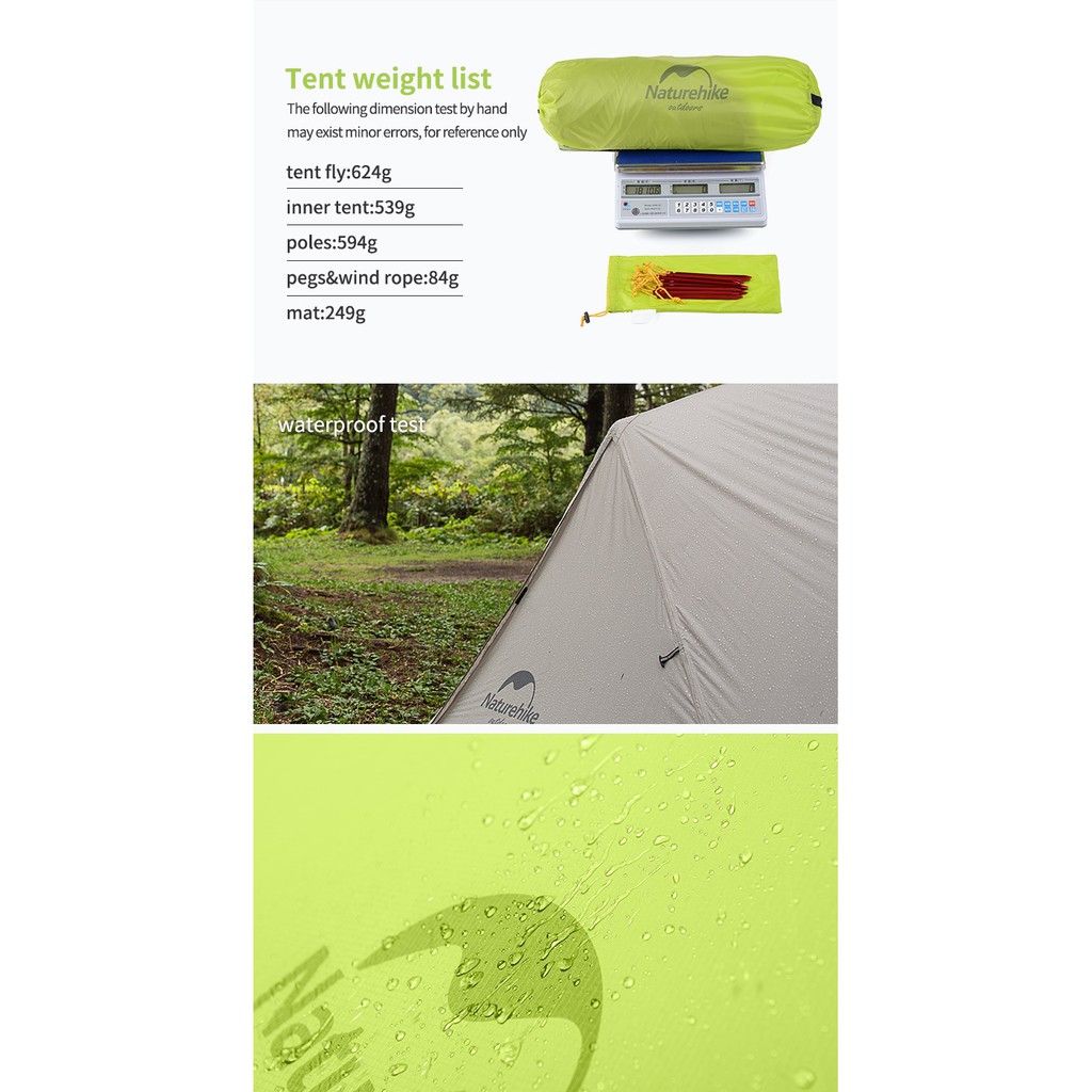 NATUREHIKE Mongar 3-Season Camping Tent 2 Persons - NH17T007-M