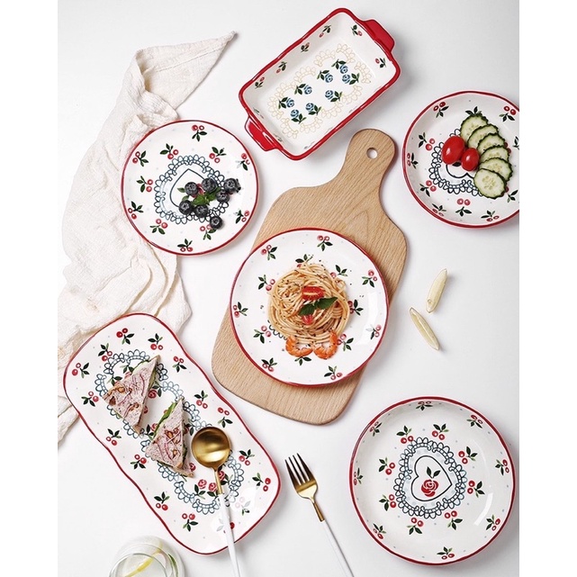 PIRING MAKAN BESAR KERAMIK CHERRY FLAT PLATE