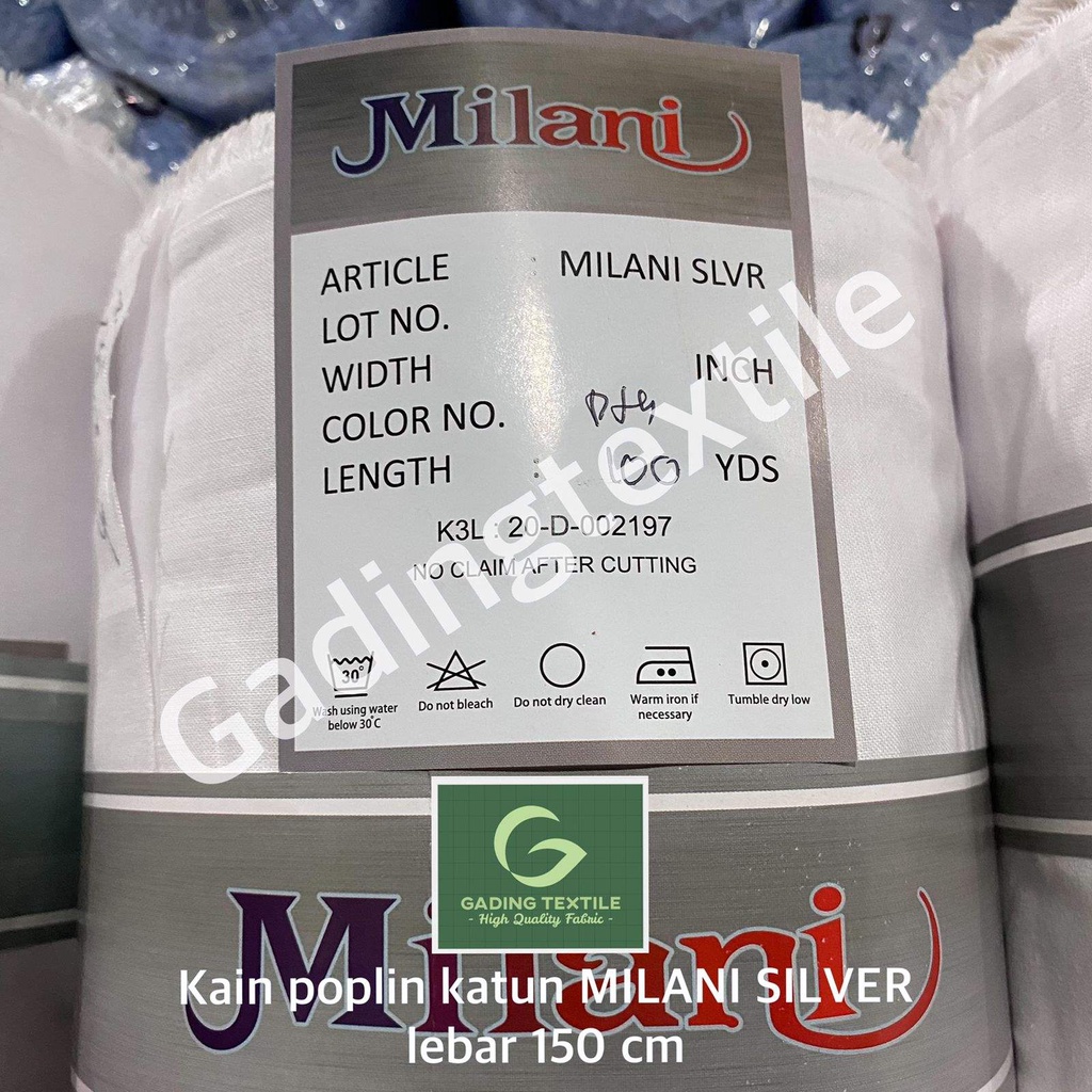 ( per 1 roll ) kain katun poplin putih MILANI SILVER full cotton 100 % bahan surban sorban batik cap tulis baju koko gamis ikhrom ihrom ihram mori kafan dekorasi