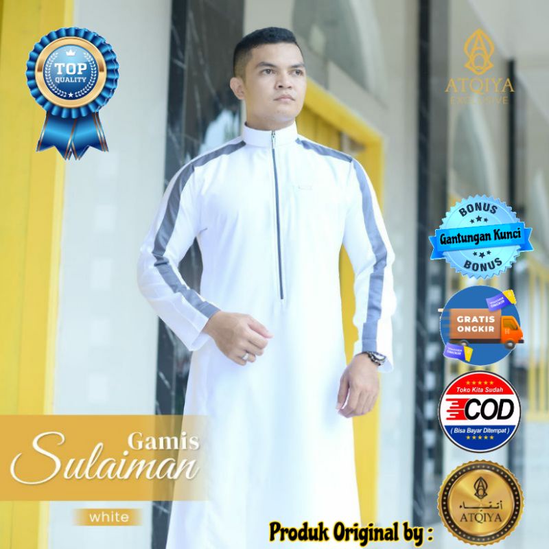 ATQIYA MOTIF SULAIMAN / GAMIS PRIA DEWASA / Jubah laki-laki lengan panjang / Busana Muslim trendy ke