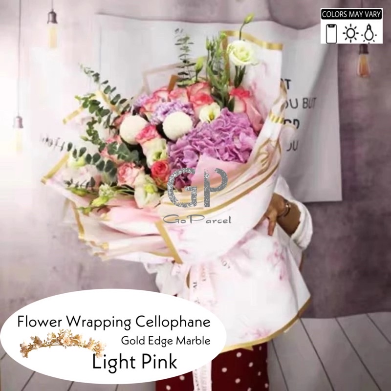 ( 5 Lembar ) GOLD EDGE MARBLE - FLOWER WRAPPING PAPER KOREAN PLASTIC CELLOPHANE - KERTAS BUNGA BUKET / FLORIST