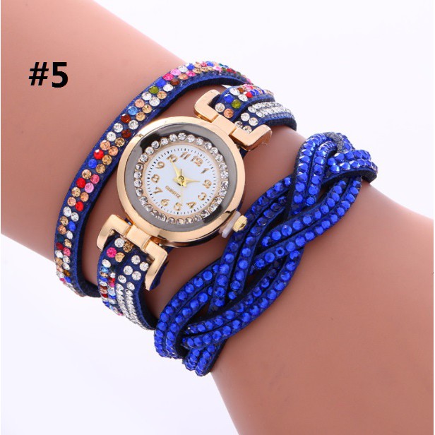 Jam Tangan Lilit Gelang Wanita #56 RAINBOW Korea Fashion Women Bracelet Watch Kulit PU Rhinestone