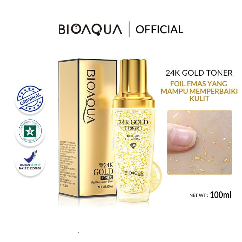 BPOM BIOAQUA 24k Gold Toner 100ml/300ml / 24K Gold Skincare Hydrating Toner Glowing Face Essence Toner Whitening Brightly / BS