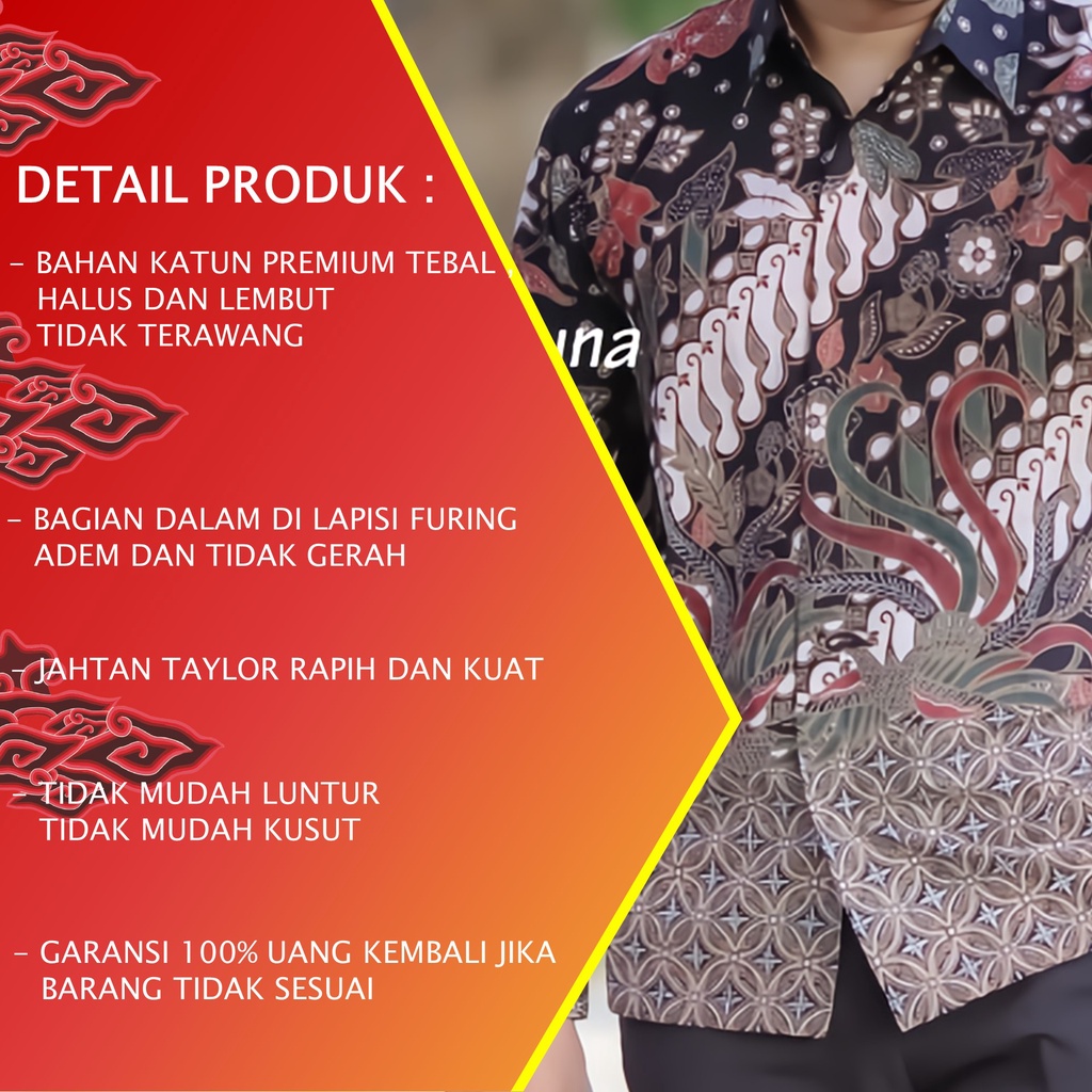 KEMEJA BATIK PRIA LENGAN PANJANG PREMIUM REGULAR MODERN BATIK ALUNA PCW 003