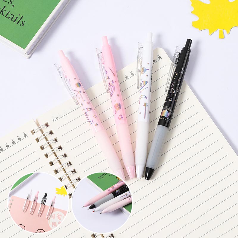 5 Pcs Star Astronaut Beat Bullet Gel Pen Black 0.5mm Press Pen Gel Pen Student Office Stationery