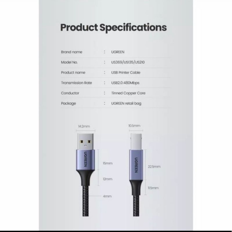 Ugreen Kabel Printer Scanner Usb 2.0 Male to Usb Type B Male - Kabel Scanner / Printer Usb 2.0