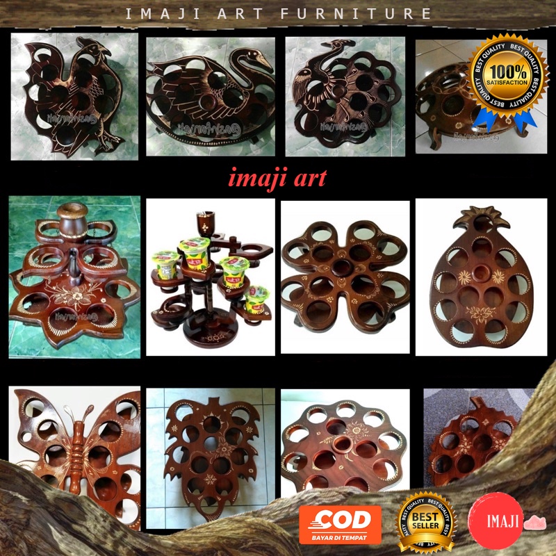 IMAJIART Tempat wadah keranjang aqua gelas kayu jati ukir cukit dekorasi meja tamu furniture kayu ja