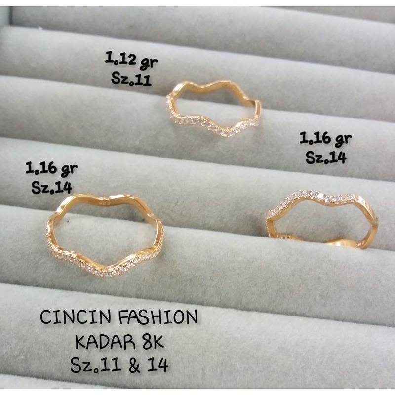 Cincin gelombang fashion wanita dewasa kadar 375/8k