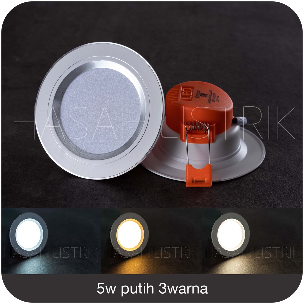 Lampu LED 7 Watt 3 Warna Gold &amp; Silver (3 mode warna putih+semu+kuning)