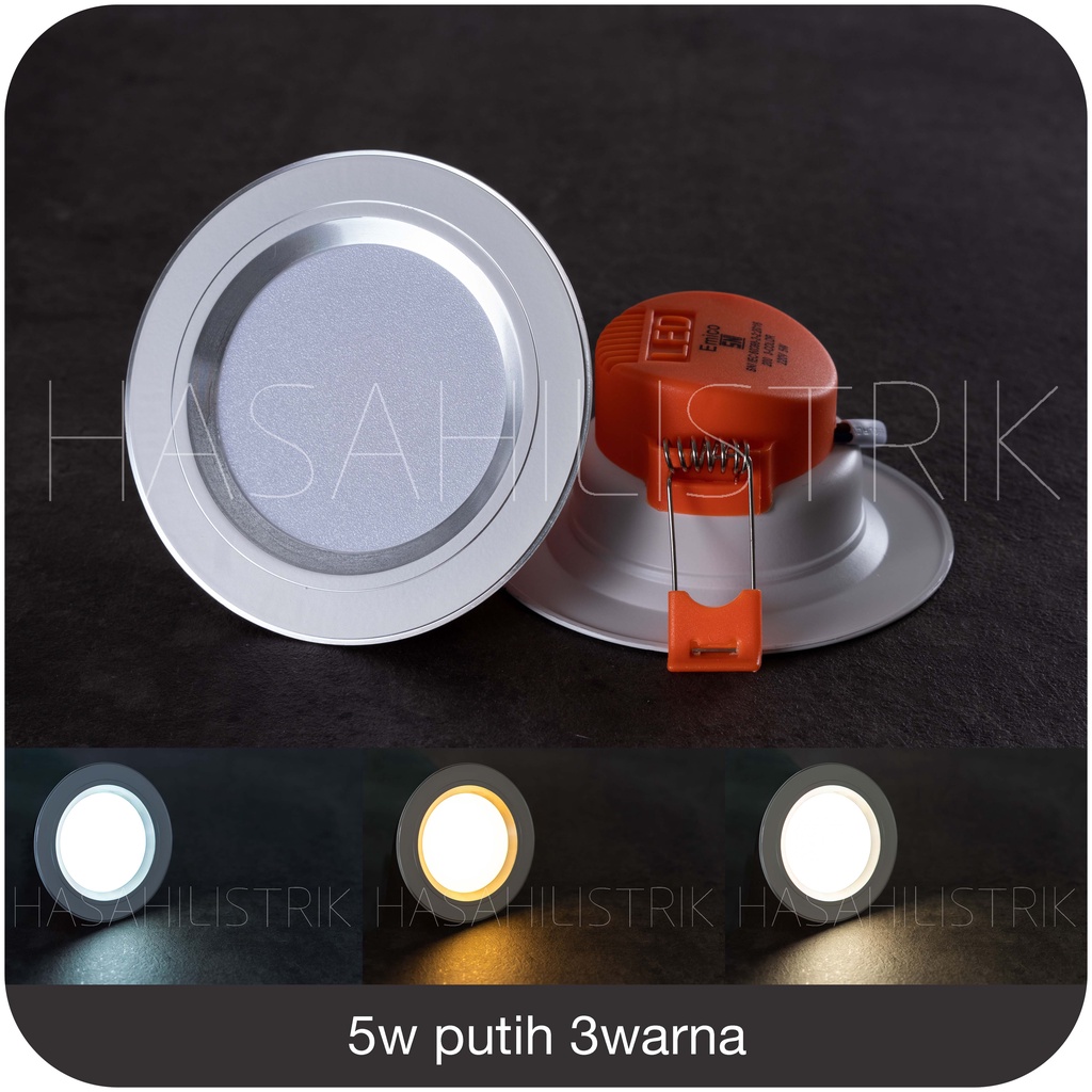 Lampu LED 5 Watt 3 Warna Gold+Silver (3 mode warna putih+semu+kuning)