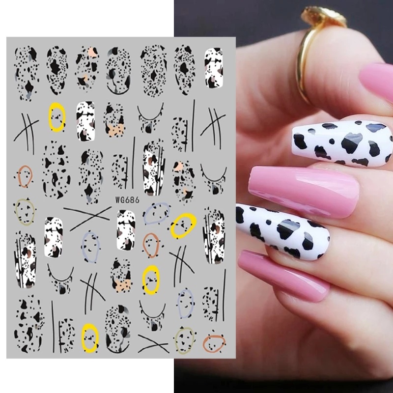 Stiker Kuku 3D Motif Bunga / Lebah / Geometri / Garis / Hewan / Leopard Anti Air Untuk Nail Art