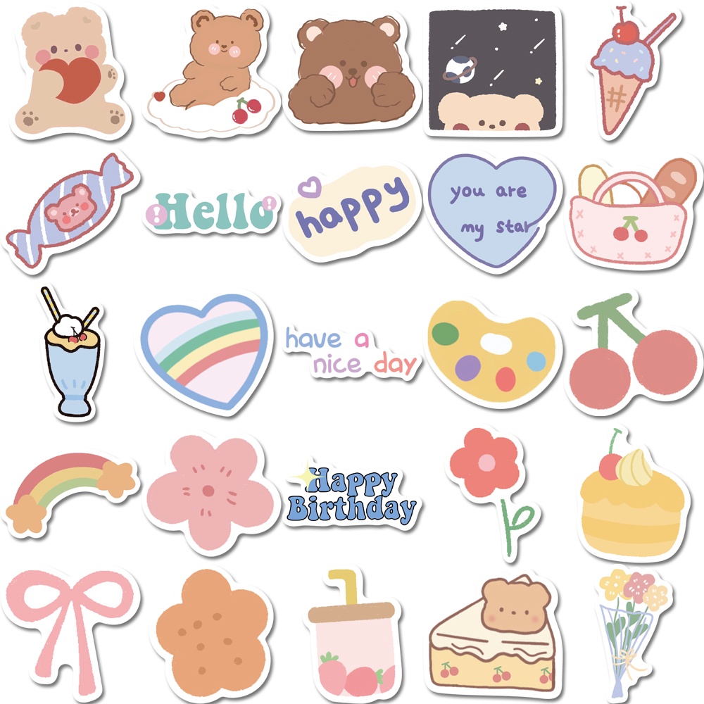 102pcs Stiker Anti Air Motif Beruang Lucu Untuk Dekorasi Komputer