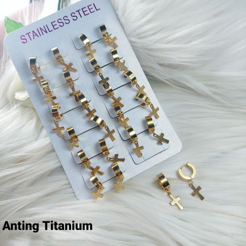 Fourfashion Anting Titanium Salib Pria Wanita Premium Anti Karat JX017