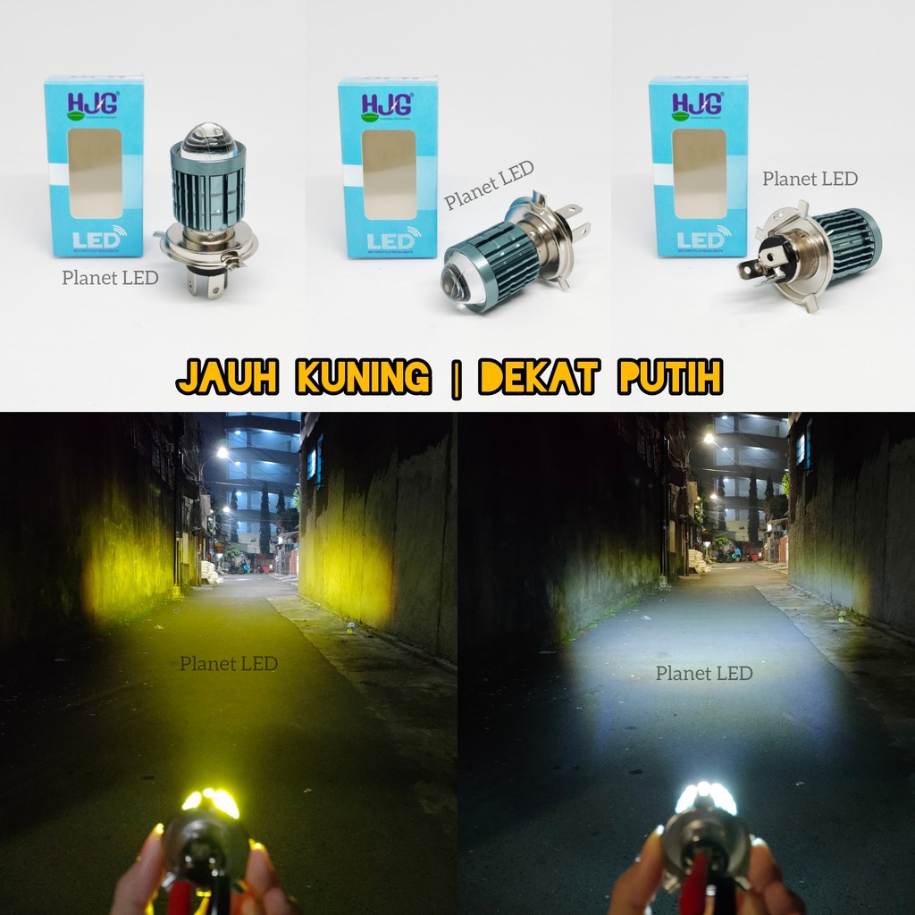 COD HJG Lampu Utama H4 Projector Super Terang LED Laser AC DC High Low Jauh Kuning Dekat Putih