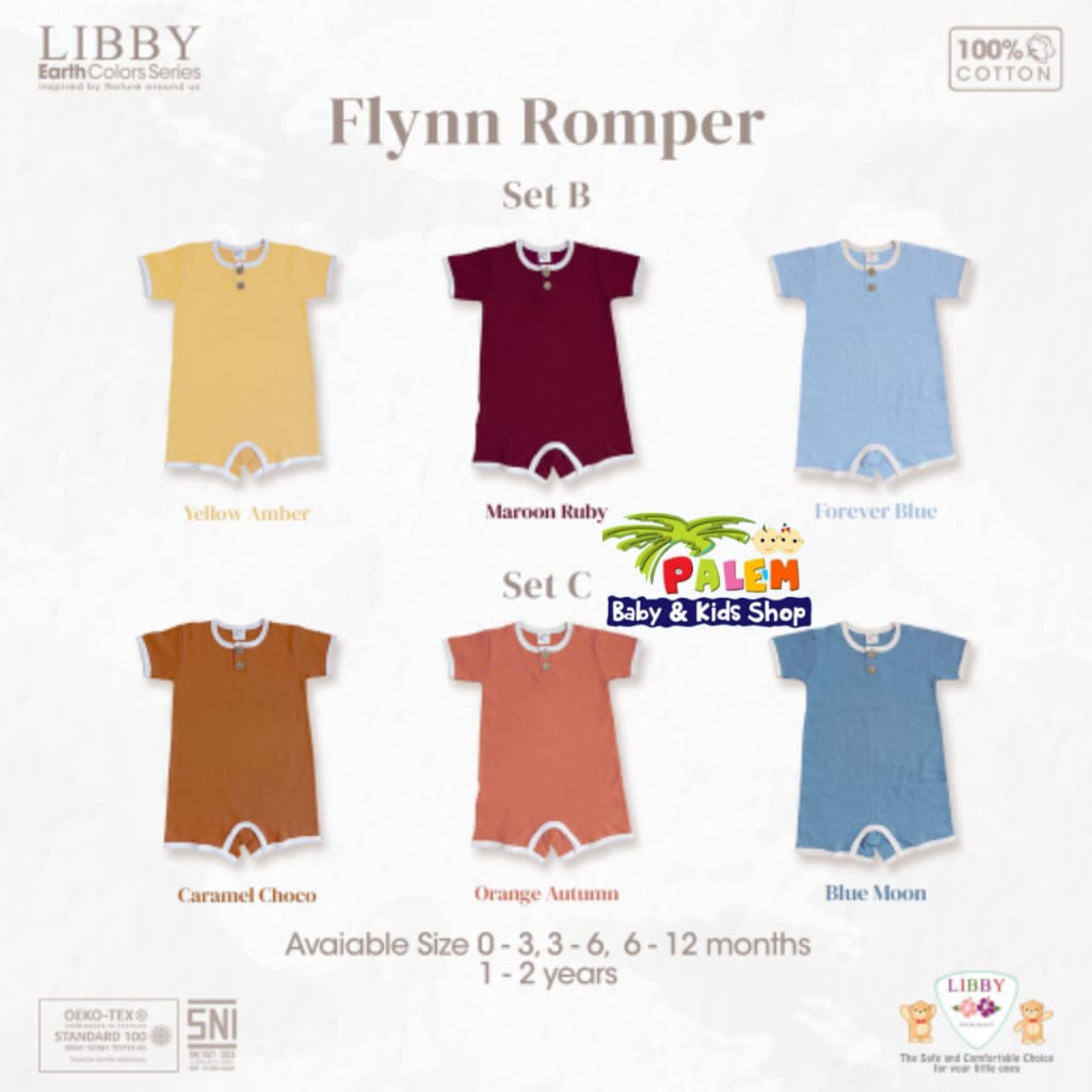 Libby Romper Earth Series Flynn Romper Anak Bayi segiempat (1 stel/1pack)