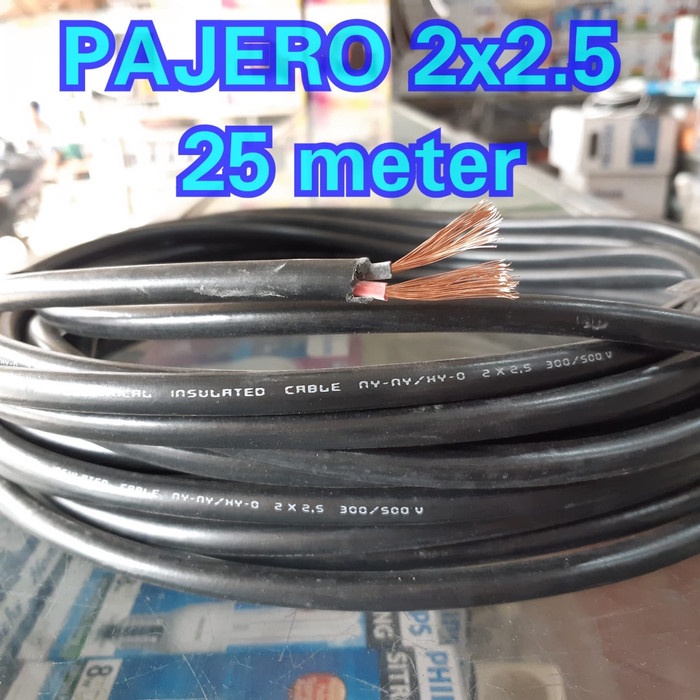 kabel listrik 2x25 serabut 2x2.5 hitam 25 meter merek pajero