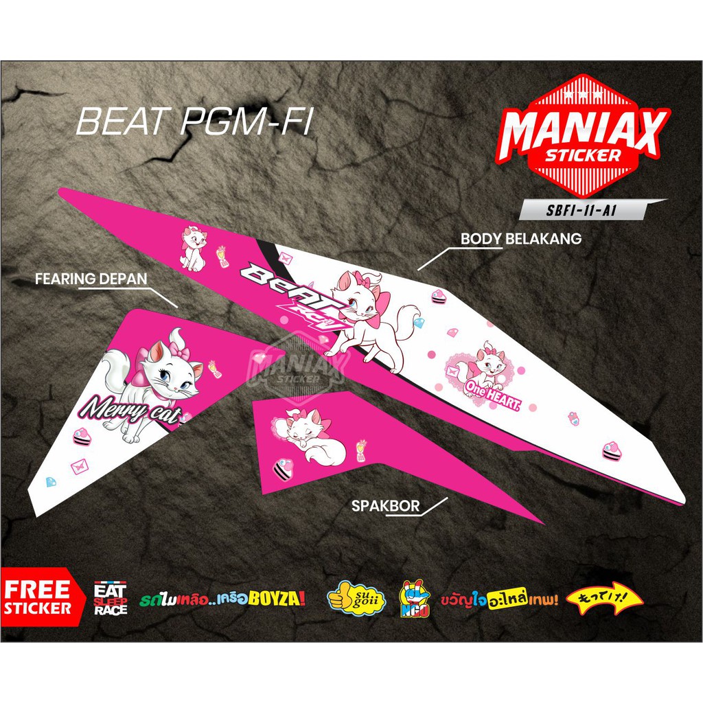 [READY] Sticker Striping Motor Beat Fi Merry Cat Pink