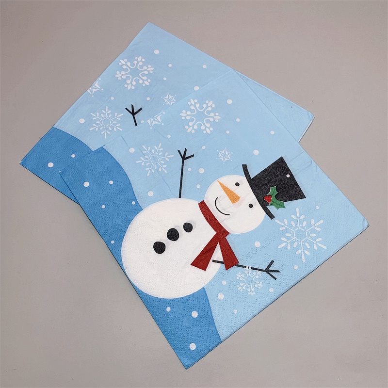 20pcs/bag Serbet Kertas Tema Snowman Natal Xmas Winter Decoupage Serviettes Untuk Peralatan Makan Pesta Xmas