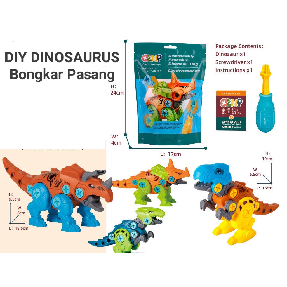 ( zwq ) Mainan Edukasi DIY Merakit Dinosaurus Bongkar Pasang, Mainan Drill Baut Merakit Dinosaurus