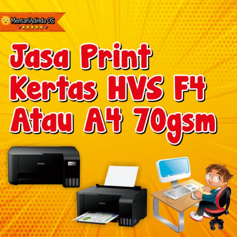 Jasa Print Murah HVS Putih A4 F4 70gsm, Warna & Hitam Putih (Print Copy B/W Ready)