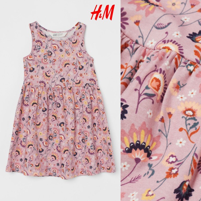 Dress Anak Perempuan H&M Flower Green / Jersey Dress Anak HnM 4-10y - 6-8y
