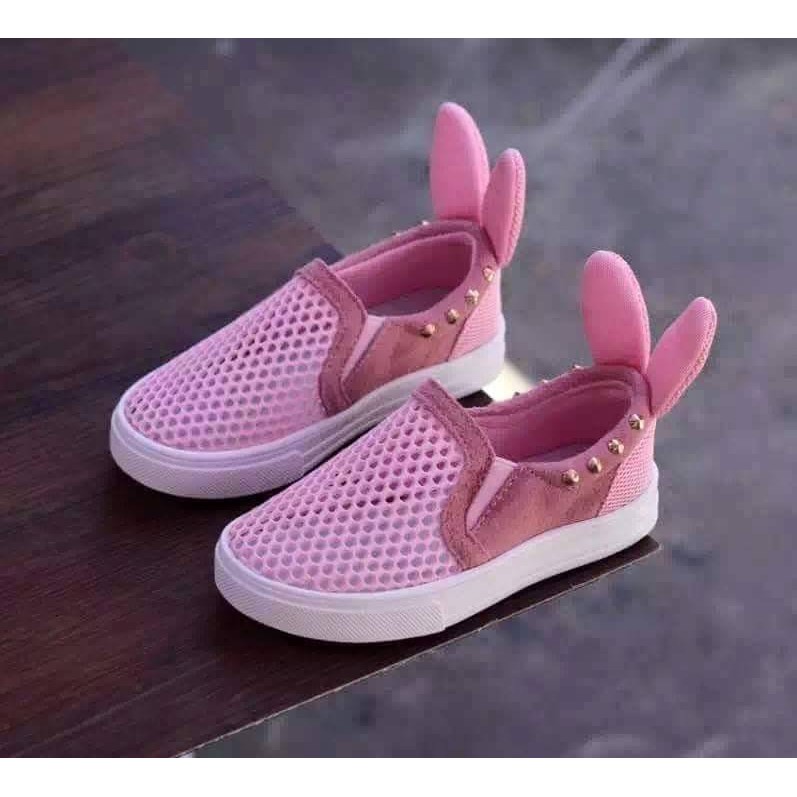 sepatu fashion import flatshoes import anak pink kelinci lucu