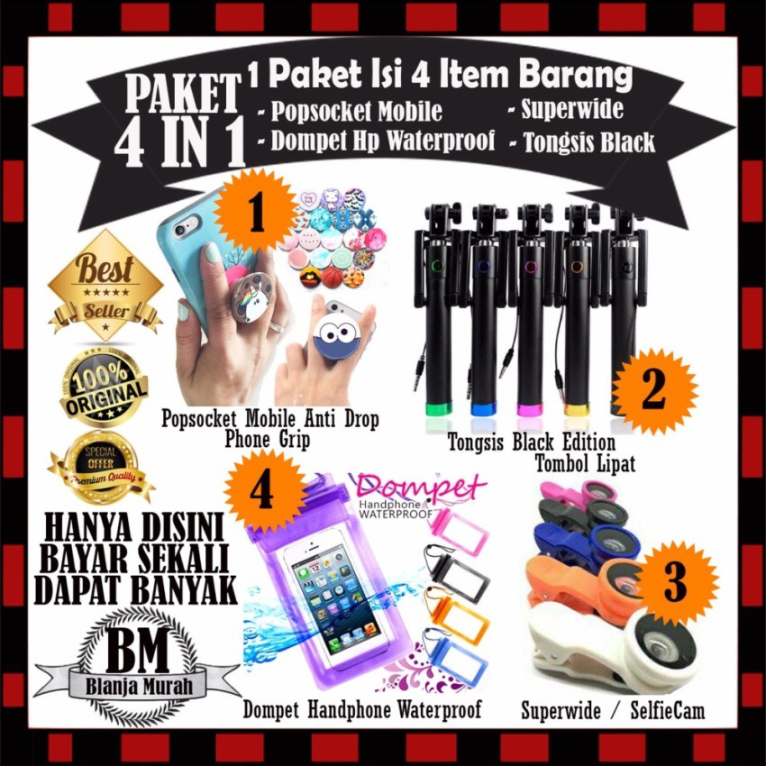 Promo Paket 4 IN 1 !! 1 Paket Isi 4 Item Barang - Accesories Gadget Smartphone Anda !!