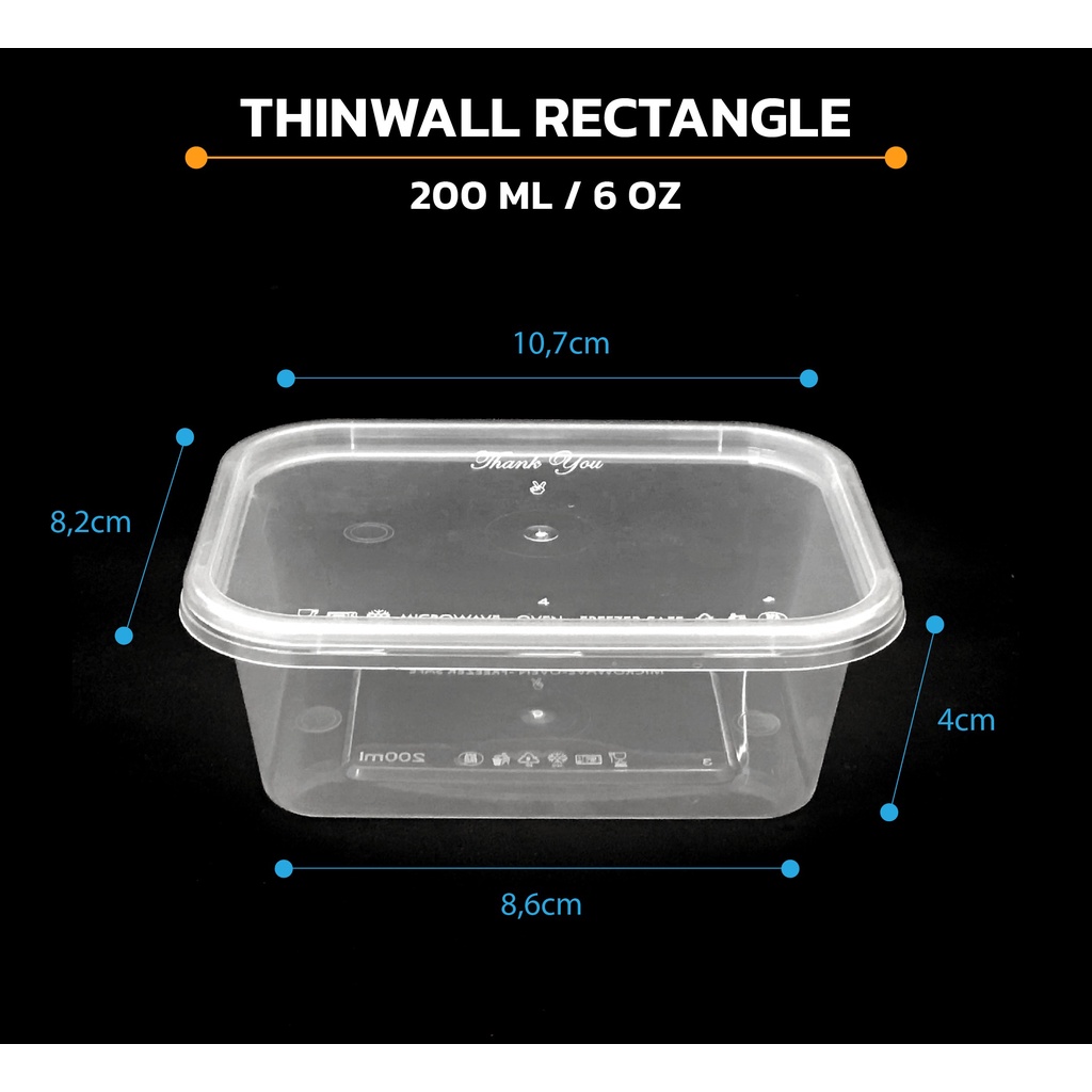

Thinwall Rectangle 200ml + TUTUP isi 25pcs / Kotak Box Plastik Murah