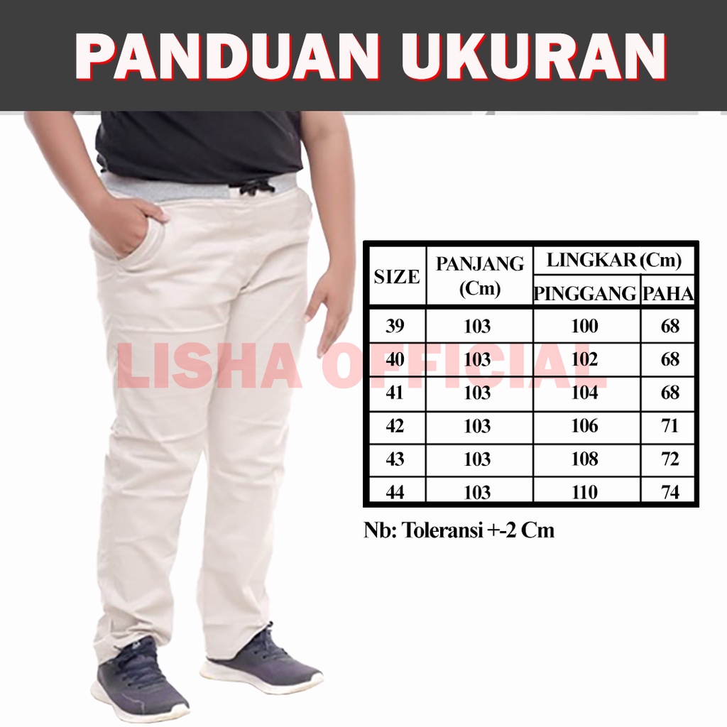 Celana Panjang Pria Chino Original Jumbo Big Size Reguler Fit Chinos Cowok Asli Distro Pinggang Karet Melar