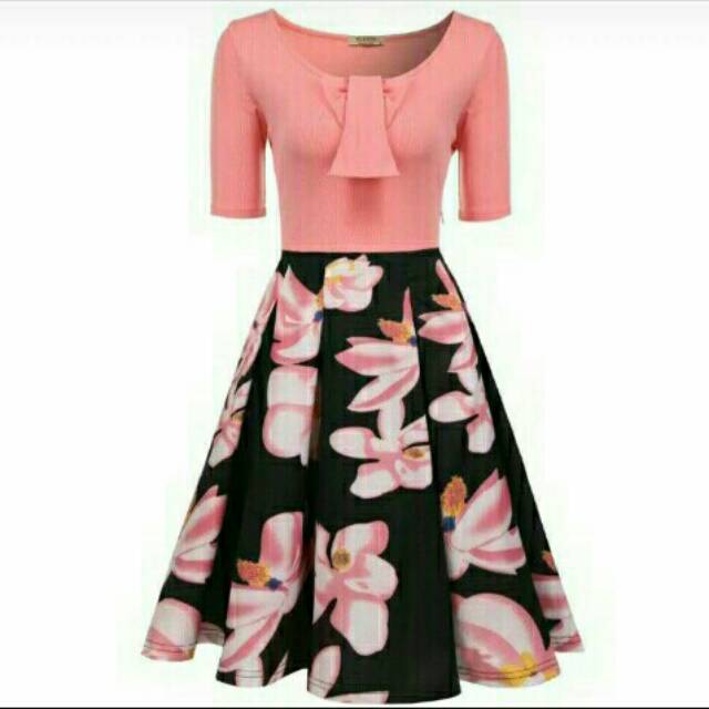 Fashion wanita dress swing rok motif bunga