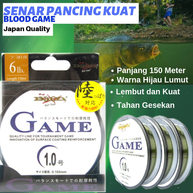 Senar Pancing Kuat Senar Blood Game 150 Meter Warna Hijau Lumut Japan Quality