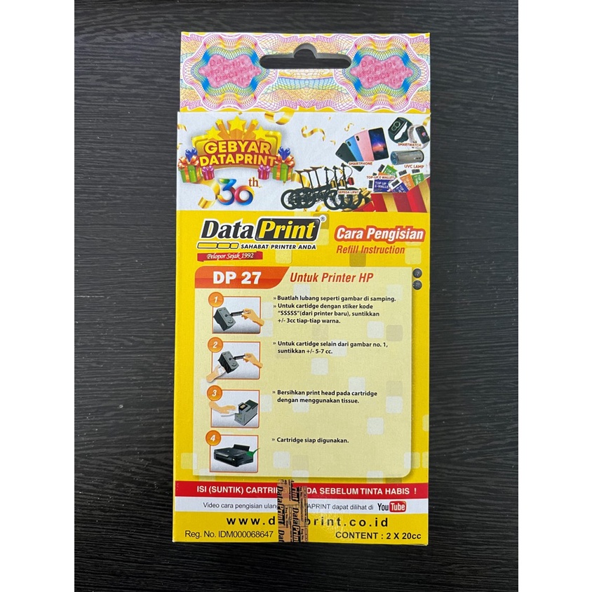 Refill Tinta Suntik Data Print DP27 DP28 Printer HP - DP 27 Black DP 28 Color