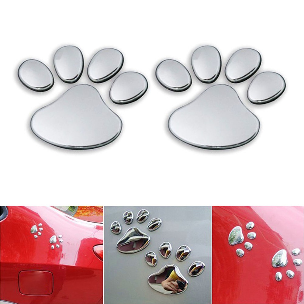 2pc 3D Jejak Kaki Mobil Silver Jendela Bumper Body Decal Stiker Beruang Kucing Anjing Kucing Paw Kaki Cetakan Aksesoris Hewan