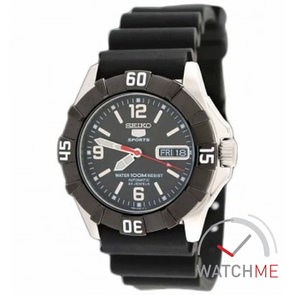 Jam Tangan Seiko 5 SNZF69 Automatic Sport Black Dial Black Silver 100m Rubber Strap Original Garansi