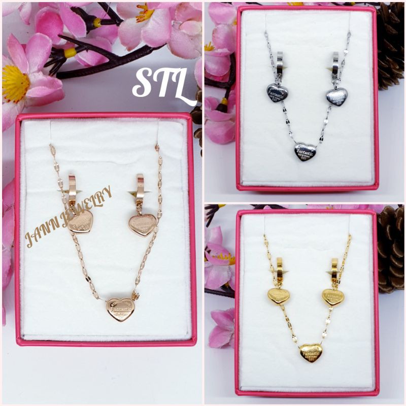 kalung set Love Rante pecah kopi fantastic Titanium asli anti karat uk 45Cm