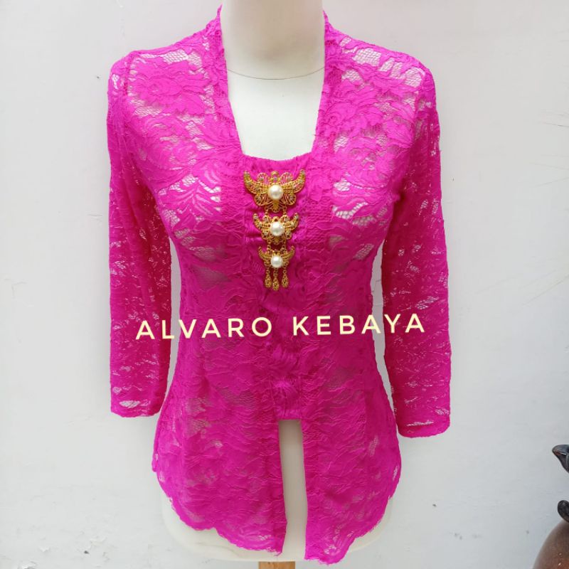 Atasan kebaya jadi brukat halus strait melar -  kutubaru stretch brokat modern real pict ready stock langsung pakai brukat halus best seller cantik murah kondangan wisuda baju jawa wanita tradisional-Hotpink