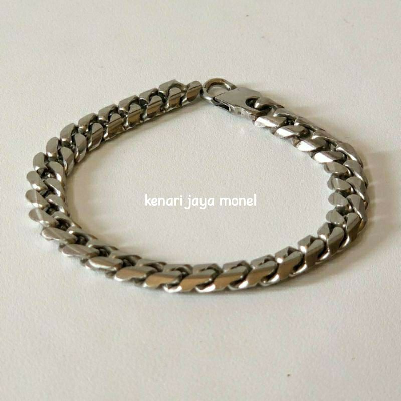 Gelang pria rantai asli monel original baja putih