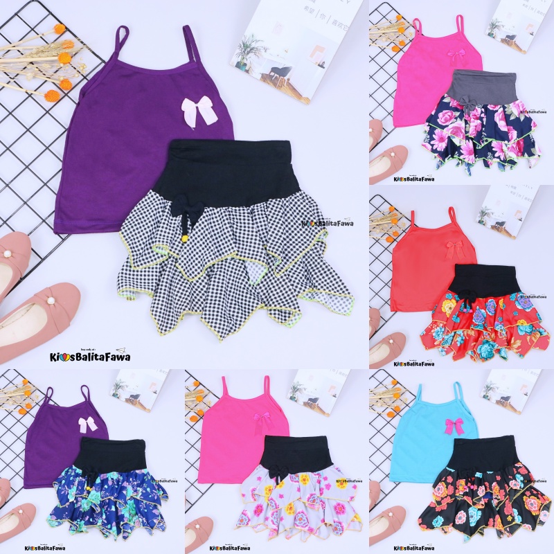 Setelan Mixed Lova uk 1-2 Tahun / Baju Anak Perempuan Motif Tanktop Rok Mini Skirt Cewek Atasan Kensi