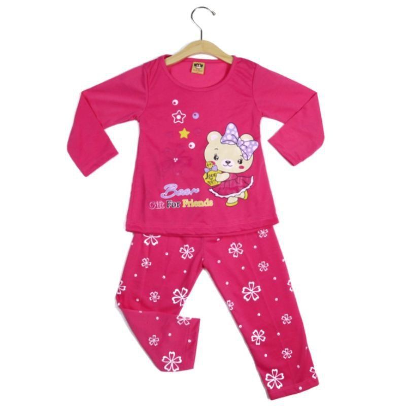 SETELAN SIKUNING PAKAIAN BAJU ANAK PEREMPUAN 2-7 TAHUN MOTIF BEAR CHIT LENGAN PANJANG