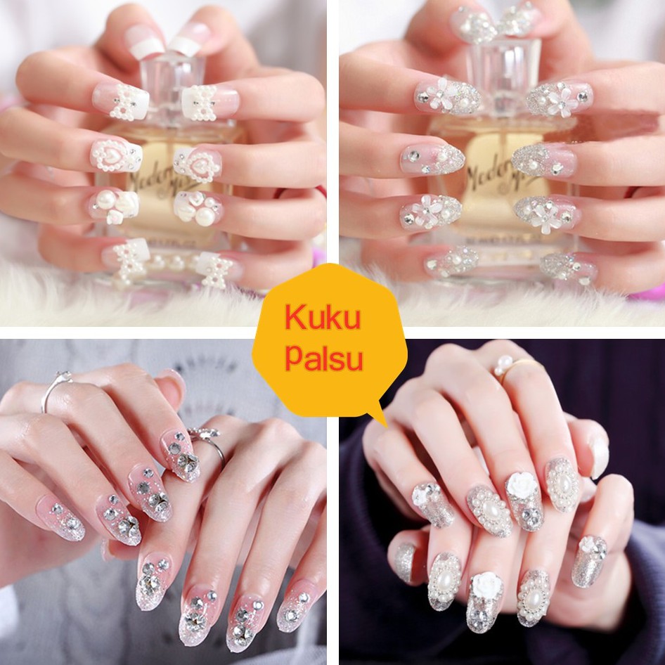 【COD】FLID 24pcs Kuku Palsu 3D Nikah Wedding False Fake Nail Nails  Nailart Pengantin Tangan