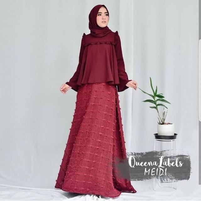 MEIDI SET - Baju Setelan Wanita Terbaru / Satu Set Atasan Blus Lengan Panjang dan Bawahan Rok Murah