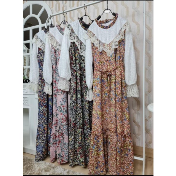 Gamis Lebaran Meijiwang Maxi korea Ceruty Burklat 901-B Renda