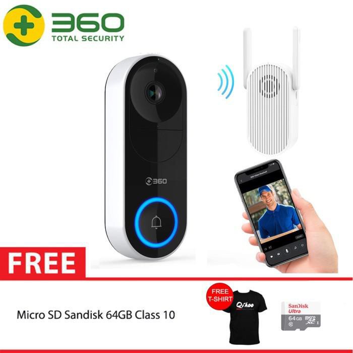 QIHOO D819 360 Smart Doorbell IP Camera CCTV WIFI AI Face + 64GB kamera pengintai